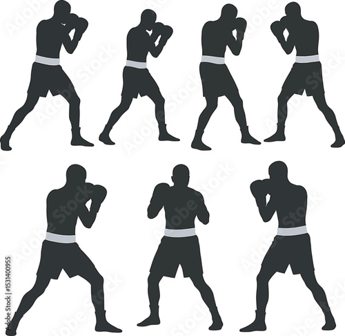 Boxing Silhouette Collection Vector White Color Background