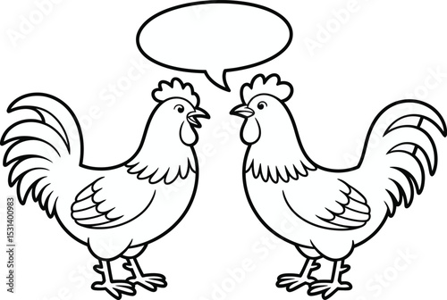Two Roosters Having a Conversation Coloring Page