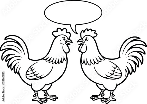Two Roosters Having a Conversation with a Speech Bubble