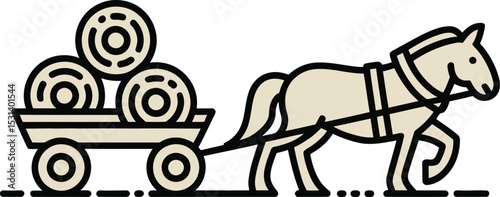 A horse-drawn cart carrying three hay bales, a classic rural scene.