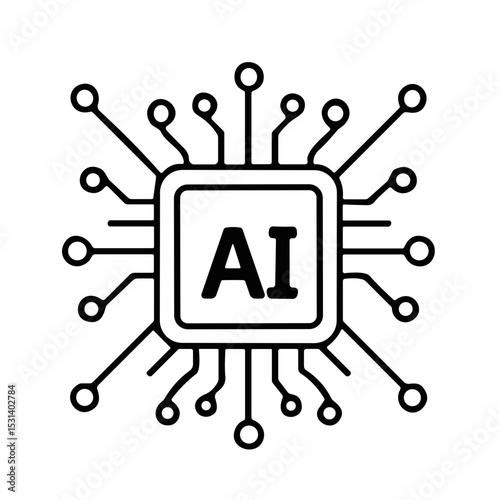 AI processor chip with circuit connections in minimalist design  