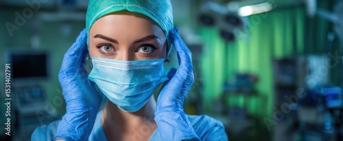 The determined healthcare professional prepares for surgery in a hospital environment.
