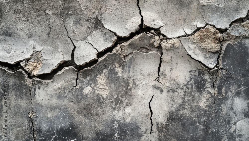 Obraz premium Cracked gray surface. Texture of dried earth or concrete. Deep fissures