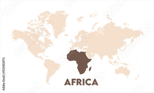 Africa map highlighted on the world map, Africa map, modern world map, Illustration, eps 10, worldwide, all continents, all countries, worldwide project