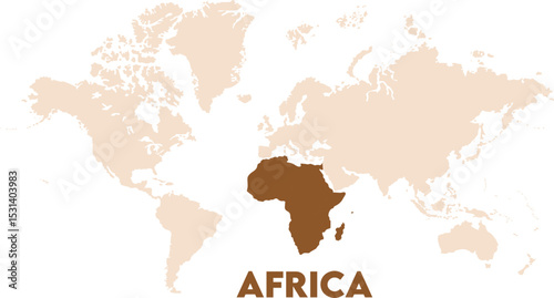 Africa map highlighted on the world map, Africa map, modern world map, Illustration, eps 10, worldwide, all continents, all countries, worldwide project