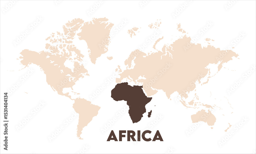 Naklejka premium Africa map highlighted on the world map, Africa map, modern world map, Illustration, eps 10, worldwide, all continents, all countries, worldwide project