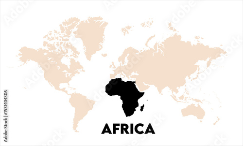 Africa map highlighted on the world map, Africa map, modern world map, Illustration, eps 10, worldwide, all continents, all countries, worldwide project