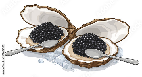 Black Caviar and Oysters on Ice Illustration