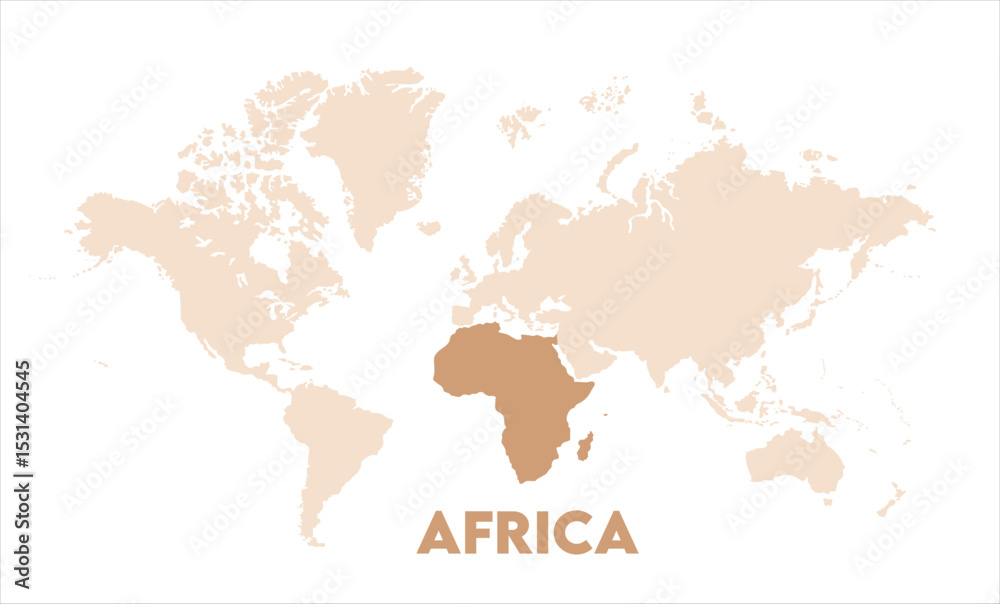 Naklejka premium Africa map highlighted on the world map, Africa map, modern world map, Illustration, eps 10, worldwide, all continents, all countries, worldwide project