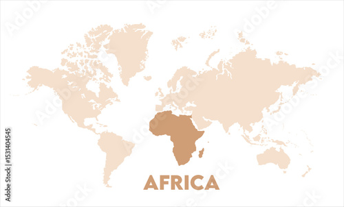 Africa map highlighted on the world map, Africa map, modern world map, Illustration, eps 10, worldwide, all continents, all countries, worldwide project