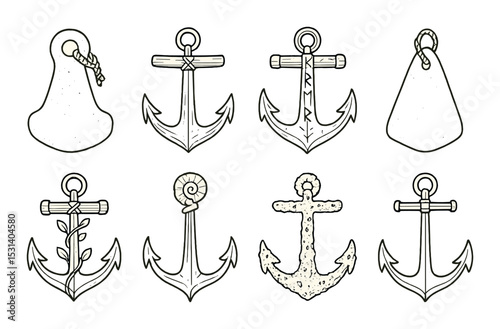 Anchor set. nautical silhouette anchors. marine, ship, rope, sea, navy, vintage vector icons.