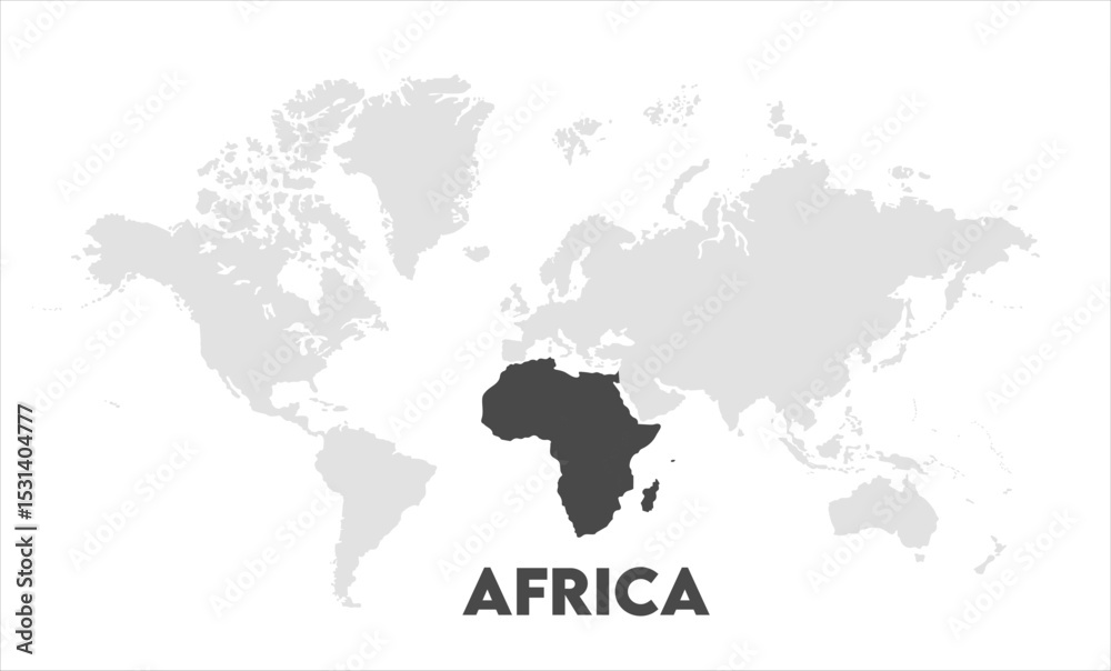 Naklejka premium Africa map highlighted on the world map, Africa map, modern world map, Illustration, eps 10, worldwide, all continents, all countries, worldwide project