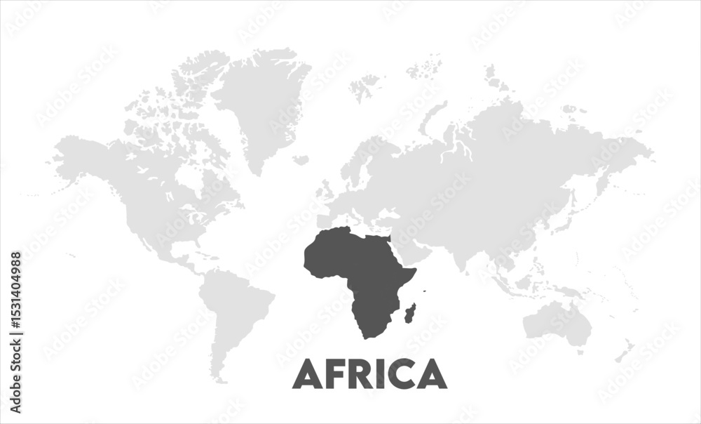 Naklejka premium Africa map highlighted on the world map, Africa map, modern world map, Illustration, eps 10, worldwide, all continents, all countries, worldwide project