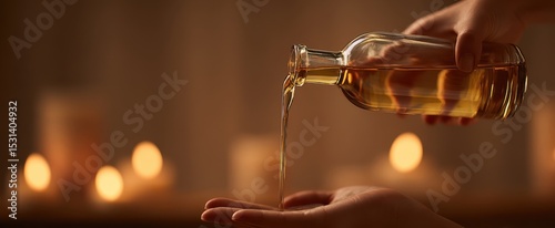 The soothing glow of oil poured gently in a tranquil ambiance.