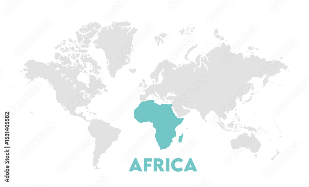 Fototapeta Africa map highlighted on the world map, Africa map, modern world map, Illustration, eps 10, worldwide, all continents, all countries, worldwide project