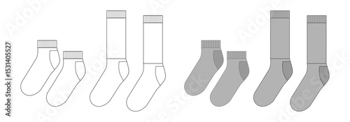 Technical Flat Illustration of Ankle and Crew Socks 