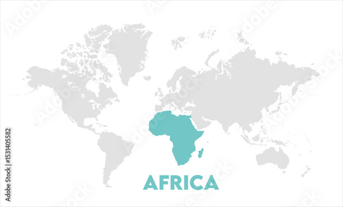 Africa map highlighted on the world map, Africa map, modern world map, Illustration, eps 10, worldwide, all continents, all countries, worldwide project