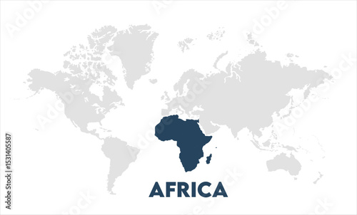 Africa map highlighted on the world map, Africa map, modern world map, Illustration, eps 10, worldwide, all continents, all countries, worldwide project