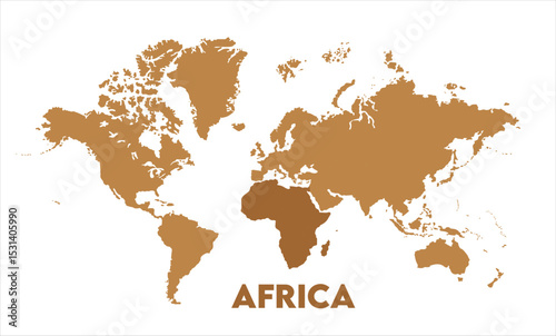 Africa map highlighted on the world map, Africa map, modern world map, Illustration, eps 10, worldwide, all continents, all countries, worldwide project