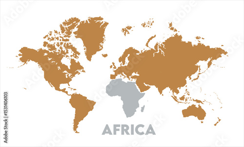 Africa map highlighted on the world map, Africa map, modern world map, Illustration, eps 10, worldwide, all continents, all countries, worldwide project