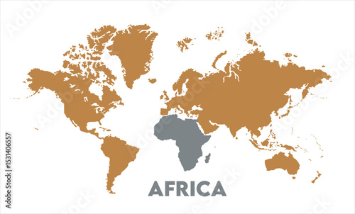 Africa map highlighted on the world map, Africa map, modern world map, Illustration, eps 10, worldwide, all continents, all countries, worldwide project