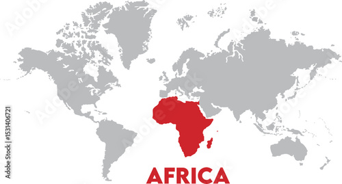 Africa map highlighted on the world map, Africa map, modern world map, Illustration, eps 10, worldwide, all continents, all countries, worldwide project