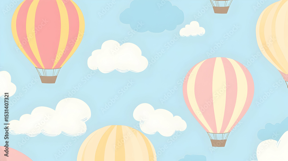 Fototapeta premium Pastel hot air balloons and cloud 1E5E0