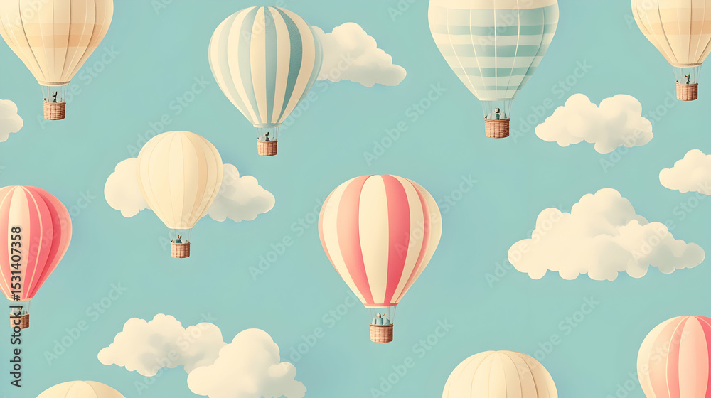 Obraz premium Pastel hot air balloons and cloud 334BD