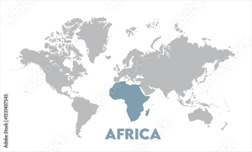 Africa map highlighted on the world map, Africa map, modern world map, Illustration, eps 10, worldwide, all continents, all countries, worldwide project