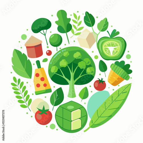 World Vegan Day Minimal Vector with Plant-Based Food on White Background