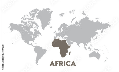 Africa map highlighted on the world map, Africa map, modern world map, Illustration, eps 10, worldwide, all continents, all countries, worldwide project