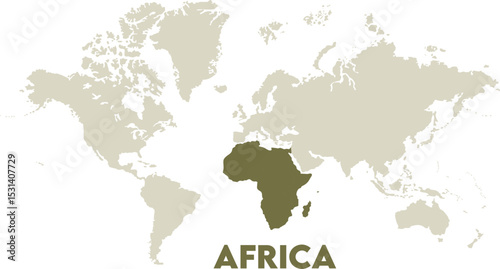 Africa map highlighted on the world map, Africa map, modern world map, Illustration, eps 10, worldwide, all continents, all countries, worldwide project