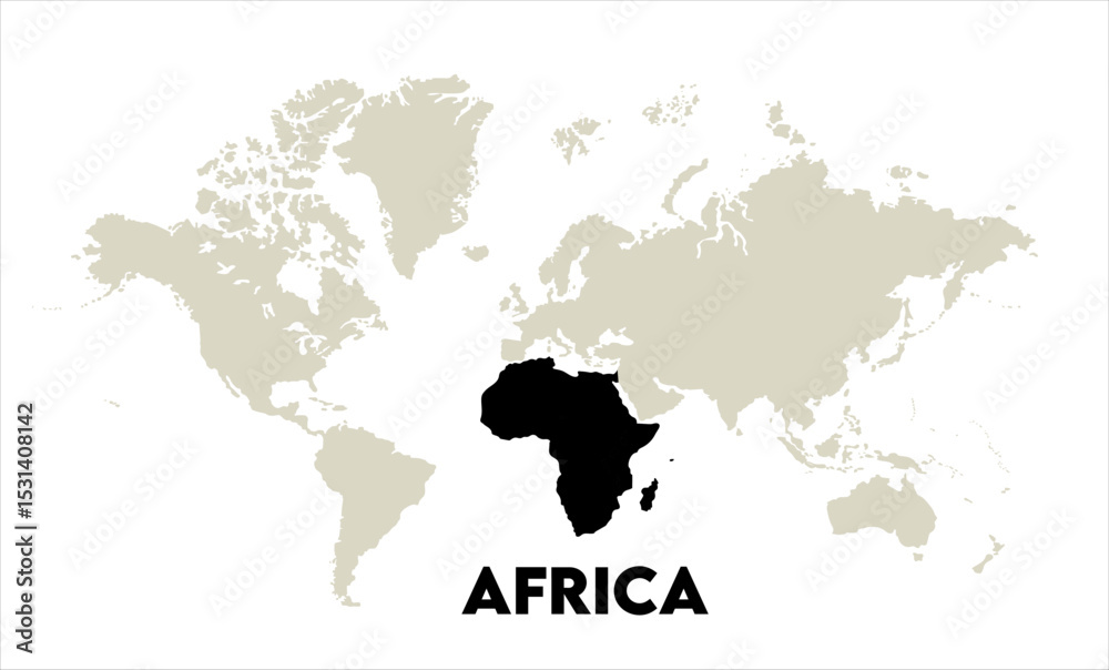 Naklejka premium Africa map highlighted on the world map, Africa map, modern world map, Illustration, eps 10, worldwide, all continents, all countries, worldwide project