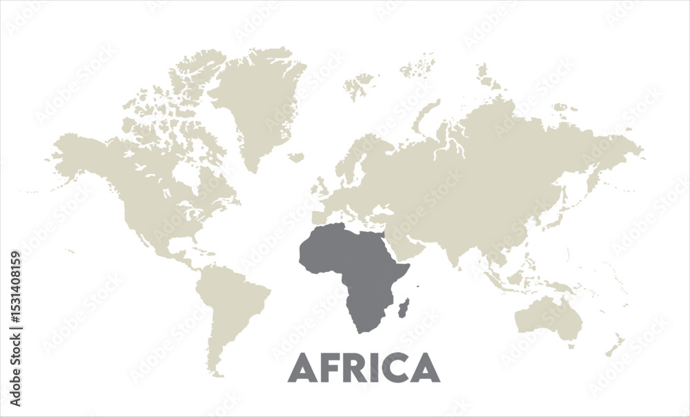 Naklejka premium Africa map highlighted on the world map, Africa map, modern world map, Illustration, eps 10, worldwide, all continents, all countries, worldwide project
