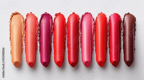Lipstick swatches in a gradient of colors. photo