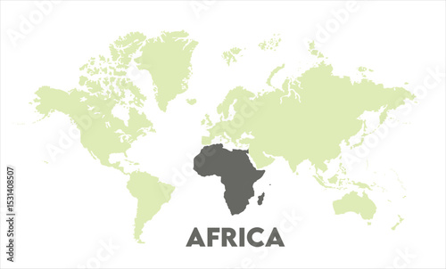 Africa map highlighted on the world map, Africa map, modern world map, Illustration, eps 10, worldwide, all continents, all countries, worldwide project