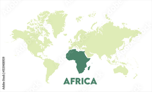 Africa map highlighted on the world map, Africa map, modern world map, Illustration, eps 10, worldwide, all continents, all countries, worldwide project