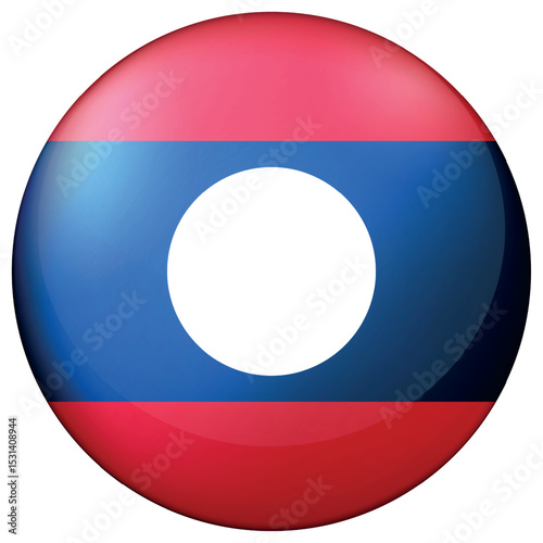 Glass light ball with flag of Laos. Round sphere, template icon. Lao People's Democratic Republic national symbol. Glossy realistic ball, 3D abstract vector illustration. Big bubble.