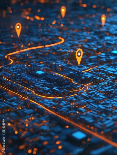 Wallpaper Mural Geospatial intelligence and logistics visualized on a city map with location pins Torontodigital.ca