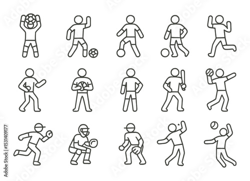 Sports activity set. athletic figures silhouette. football, basketball, baseball vector icons.