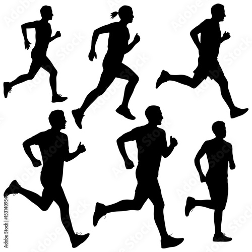Silhouettes of multiple runners in dynamic motion