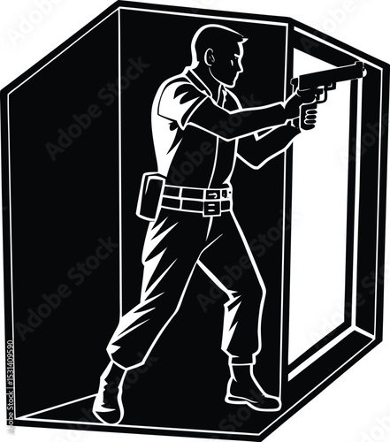 Tactical Agent Making Stealth Entry with Weapon Vector Art