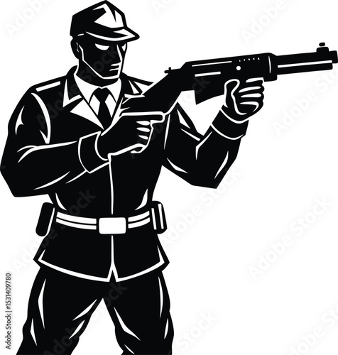 Tactical Team Leader Pointing with Rifle Vector Illustration