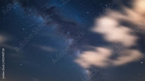 Night Sky Time Lapse: Clouds Drift Across Starry Expanse with Subtle Motion