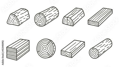 Log set. wood elements flat style. timber, lumber, plank, timberlog, beam vector icons.