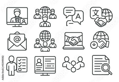 Communication icon set. business, email, network, translation, chat linear vector icons.