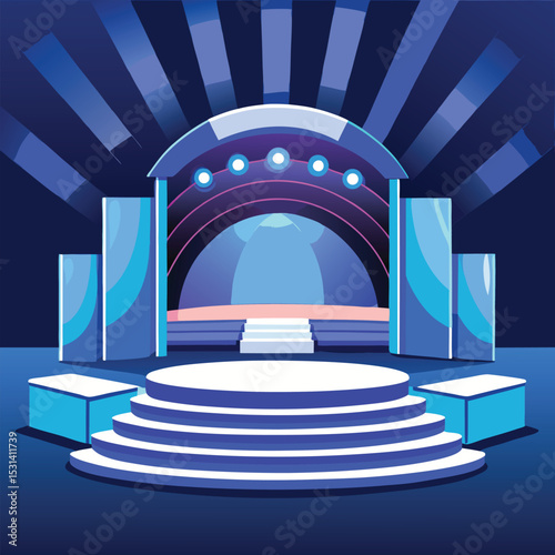 Stylized vector illustration of an empty stage prepared for an event or performance