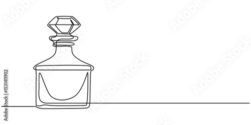 Antique cut glass decanter continuous one line drawing, Ink, pen. illustration crystal decanter for liquid, Old engraved illustration of glass work by J. & L. Lobmeyr, Vienna, Austria, Old engraved.