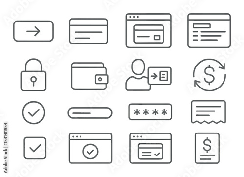 Finance icon set. payment and security silhouette icons: card, lock, wallet, password vector icons