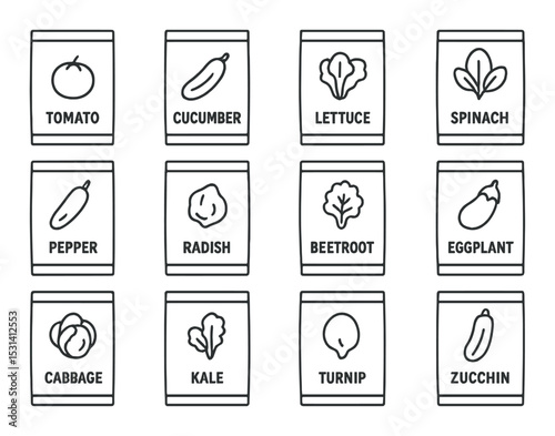 Vegetable icon set. linear garden veggies. tomato, cucumber, lettuce, spinach vector icons.